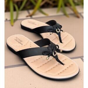 Modare Ultraconforto Thong Sandal Womens 9 Black Nude Padded Insole Bow Slip On